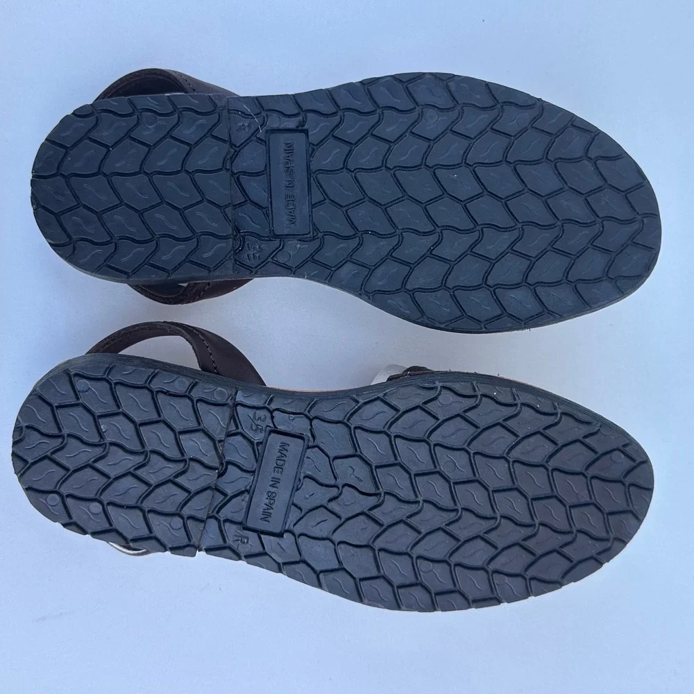 Avarcas de Ibiza Menorcan Leather Slingback Sandals Brown Peep Toe Flats Size 35
